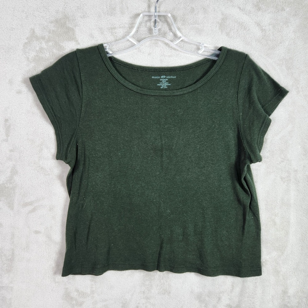 Brandy Melville Crop Top Womens One Size Green Short‎ Sleeve Ribbed Basic Casual